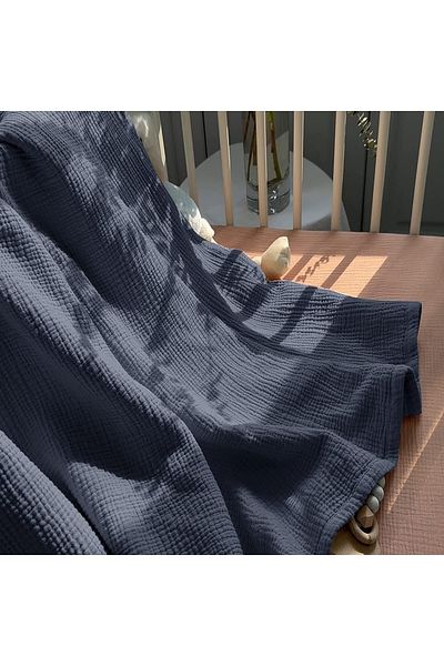 Tinybabyconcept Soft Organic 100% Cotton 4 Layers Muslin Baby Blanket Indigo Color 110x110 Cm