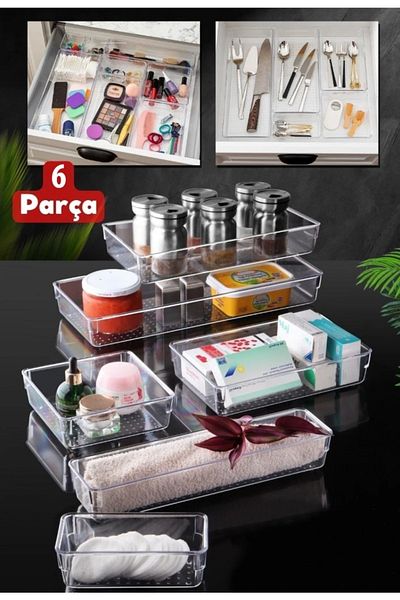 AKTURK HOME 6-Piece Modular Cosmetic Jewelry Makeup Organizer - Drawer Organizer Bathroom Kitchen Organizer