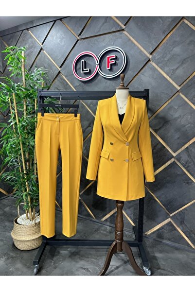 nodilife 4 Düğmeli Şal Yaka Takım Elbise Hardal Sarısı