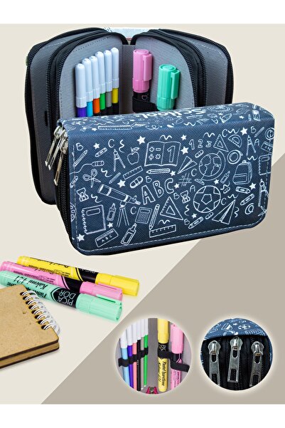 OneSize مقلمة ذات طابع علمي بثلاثة أقسام من الجلد النباتي (قلم)