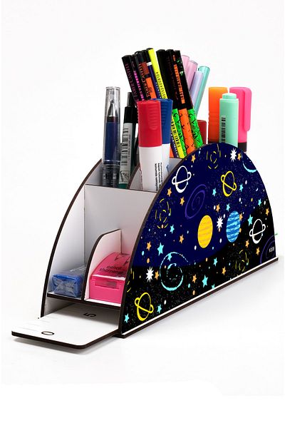 kutuTR Wooden Vip Space Series Model Rainbow Ruled Desktop Pen Holder Organizer Assembled Boxed