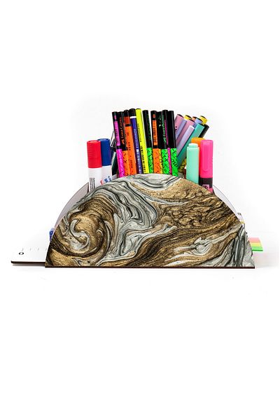 kutuTR Wooden Vip Mixed Rainbow Ruled Desktop Pen Holder Organizer with Assembled Box