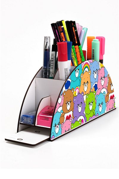kutuTR Wooden Vip Mini Animals Rainbow Ruled Desktop Pen Holder Organizer with Assembled Box