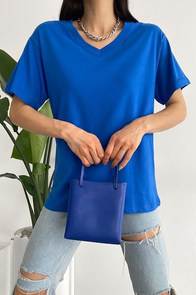 FEMELLE Tricou de bază Saks Blue, cu decolteu în V, 100% bumbac