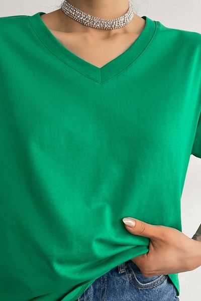FEMELLE Tricou de bază, verde, cu decolteu în V, 100% bumbac