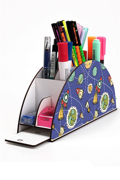 kutuTR Wooden Vip Space Series Model Rainbow Ruled Desktop Pen Holder Organizer Assembled Boxed