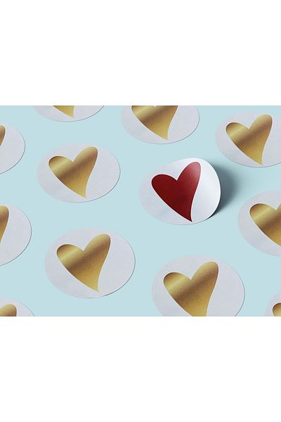 gg gençgirişimci Coated Sticker-gold-red Heart- (2.5X2.5 CM) 50 Pieces