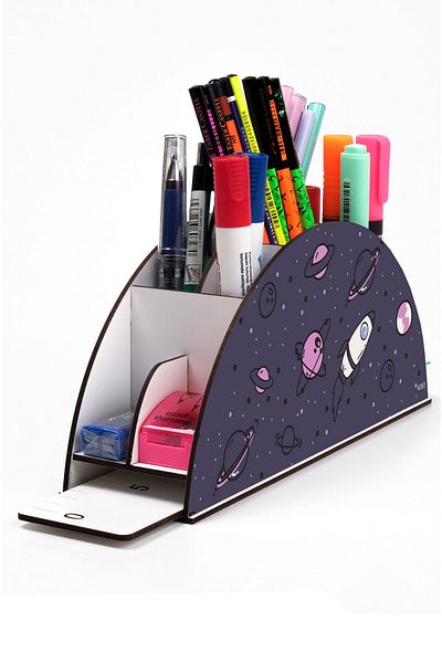 kutuTR Wooden Vip Space Series Model Rainbow Ruled Desktop Pen Holder Organizer Assembled Boxed