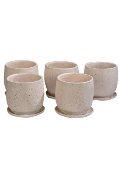 SAMESA HEDİYELİK Toprak Saksı 5 Li Dogal Granit Desen