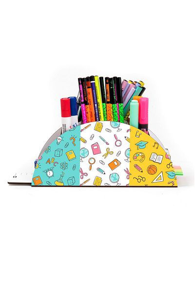 kutuTR Wooden Vip Students Rainbow Ruled Desktop Pen Holder Organizer Assembled Boxed