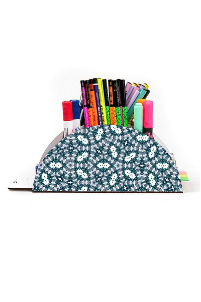 kutuTR Wooden Vip Leaf Series Rainbow Ruled Desktop Pen Holder Organizer with Assembled Box