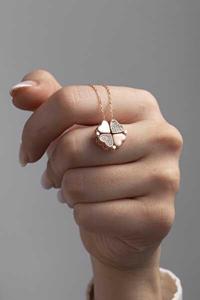 ESSARE 925 Ayar Gümüş Açılır Kapanır Mıknatıslı 4 Yapraklı Yonca Kolye