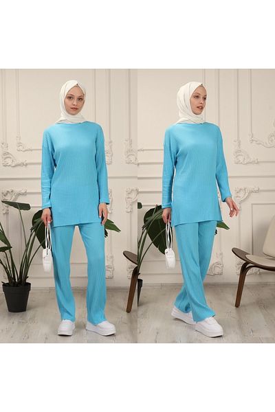 ECK MODA Women's Knitted Knitwear Side Slit Detail Bottom and Top Set