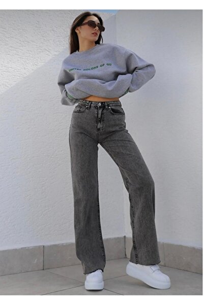 LAMİRAMOOD بنطال جينز أسود واسع الساق بالازو واسع