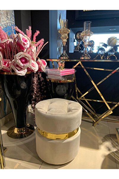 GZZ Kopitoneli Bonibon Puf Gold Detaylı 40 Cm Oturum Alanı 45 Cm Yükseklik