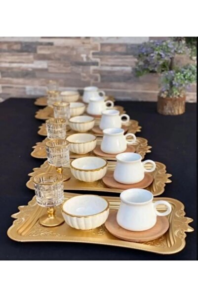 DİBA AVM 6 Adet Kahve Sunumluk Tepsi Gold (PLASTİK)