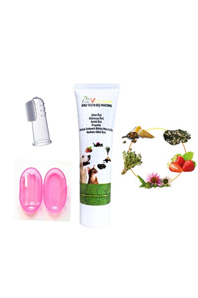 VETUGEN %100 Doğal Aktif Bileşenli Kedi Köpek Diş Macunu + 1 Adet Pembe Kapaklı Parmak Fırça