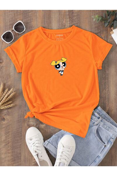 caxis تي شيرت نسائي برتقالي كبير الحجم مطبوع عليه فتاة صغيرة
