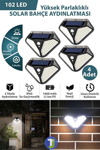 Technojet 4adet 102 Ledli Güneş Enerjili 3 Modlu Solar Bahçe Aydınlatması Har...