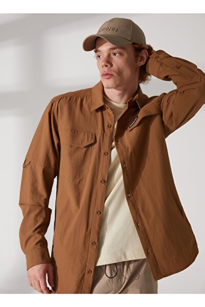 Discovery Expedition Relaxed Düz Deve Tüyü Erkek Gömlek Shad