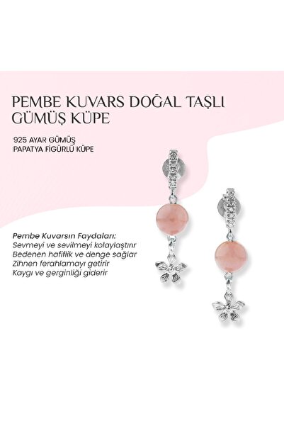 OSMANLI DOĞAL TAŞ Pembe Kuvars Doğal Taşlı 925 Ayar Gümüş Küpe Papatya Motifli