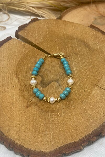 Suerte Accessories Turquoise Natural Stone Mayorka (majorika) Pearl Gold Accessory Handmade Special Design Natural Stone Bracelet