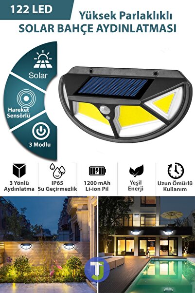 Technojet Solar 122cob Ledli 3 Modlu Bahçe Aydınlatma Güneş Enerjili Lamba Ha...