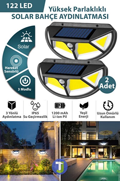 Technojet 2adet Solar 122cob Ledli 3 Modlu Bahçe Aydınlatma Güneş Enerjili La...