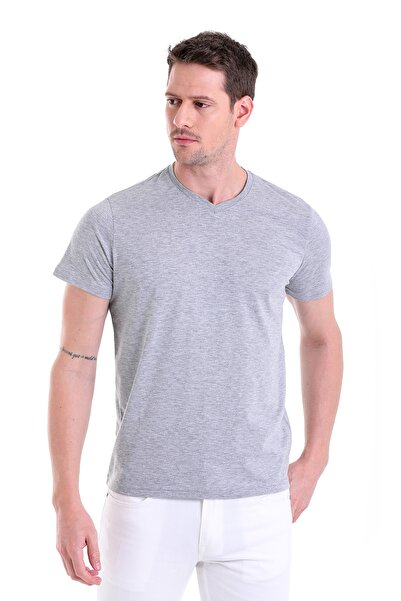 Hatemoğlu Γκρι Μπλουζάκι με κανονική εφαρμογή 100% βαμβακερό με λαιμόκοψη