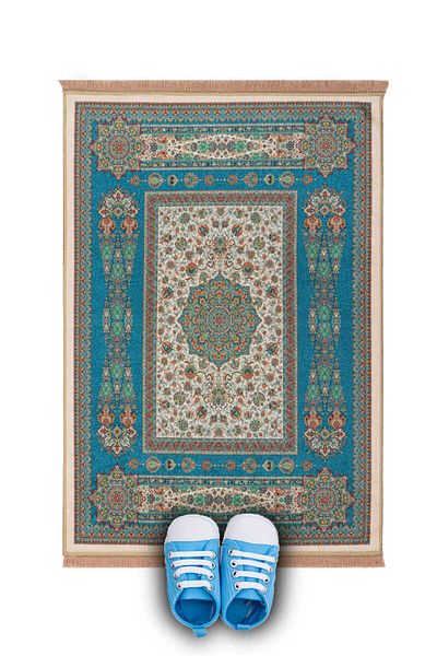 Bursa İpek Petrol Blue Velvet Children's Prayer Rug