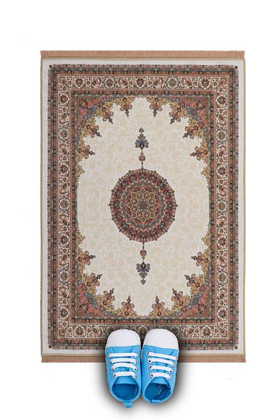 Bursa İpek Ecru Velvet Children's Prayer Rug