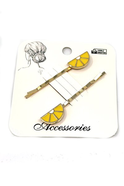 Tahtakaledeyim قطعتان من مشبك جانبي سلكي مزين بالليمون، لون ذهبي