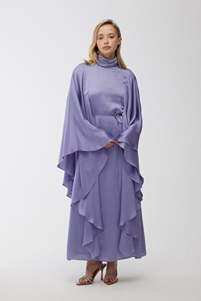 Manuka Satin Cape Evening Dress Lavender