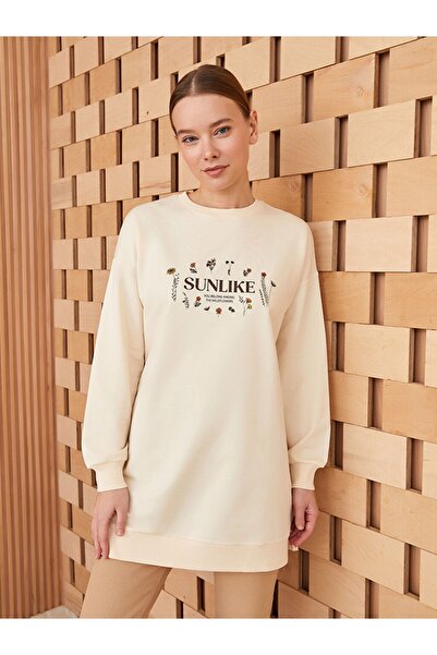 LC Waikiki Bisiklet Yaka Baskılı Uzun Kollu Kadın Tunik