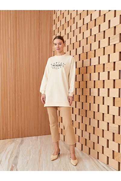 LC Waikiki Bisiklet Yaka Baskılı Uzun Kollu Kadın Tunik