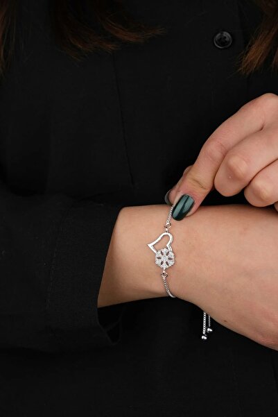 takimaster Gümüş Renk Kalp Kar Tanesi Kadın Bileklik