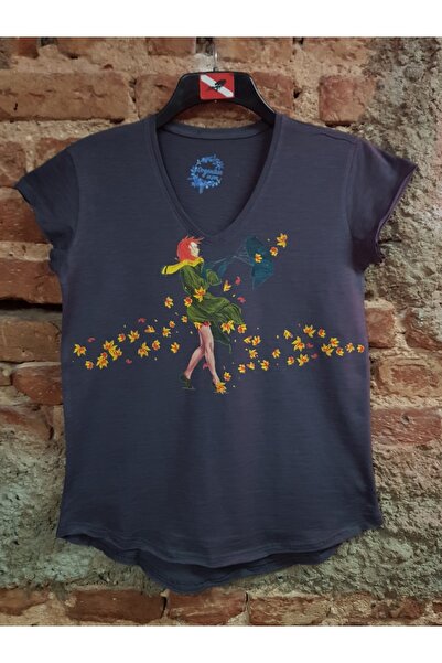 ScubaPromoTurkey Autumn Organic Printed Women's Smoked Flamed Casual T-shirt