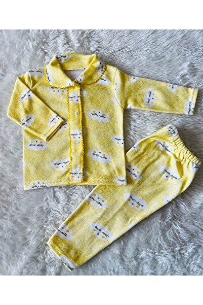 Kuzum Bebe Yellow Cloudy Collar Embroidered Front Snap Baby Set