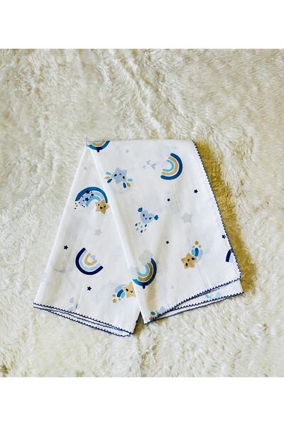 anne dokunuşu gibi KUZUM BEBE Blue Rainbow Muslin Swaddle Blanket