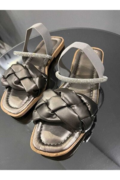 adasushoes Örgülü Taşlı Lastikli Sandalet