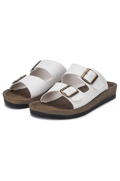 Nstil Papuci de zi cu zi, unisex, alb, cu cataramă dublă, cu talpă din plută, 245 - 77734 - 34132