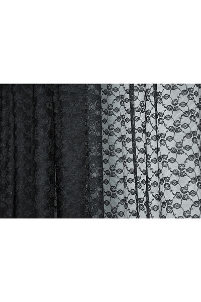 AKÇA TEKSTİL Flower Black Color Single Wing Ready-made Planted Pleated Background Curtain 300*260 Cm