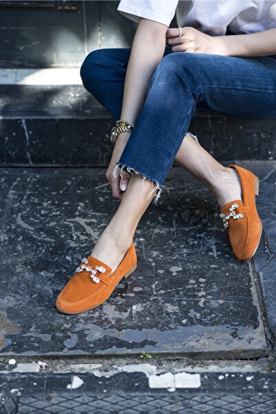 ANGELİNA JONES Talya ženske narančaste prave kožne cipele od antilopa Baletanke