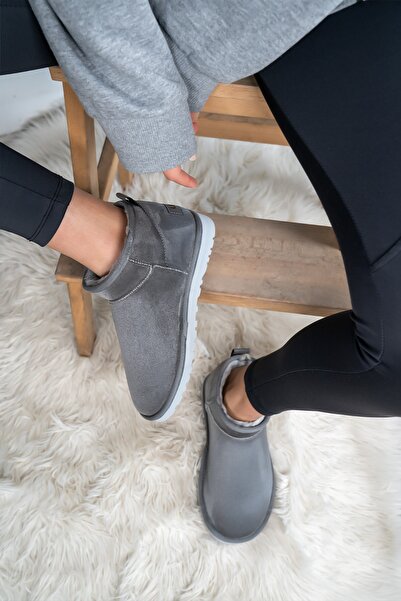 Shupe Kadın Gri Ultra Mini Süet Bot Içi Kürklü Kışlık Taban Bot & Bootie