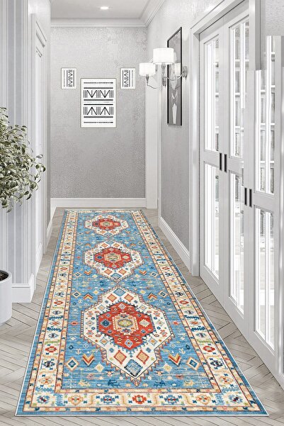 Thalia Home Kaymaz Tabanlı Yıkanabilir Baskılı Yolluk Mutfak Halısı Koridor Halısı