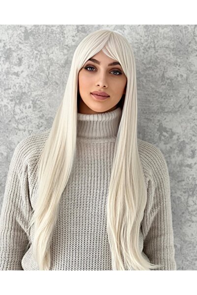 Fenomen Peruk Soğuk Sarı Düz Perçemli Özel Peruk