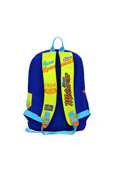 Coral High Kids Fosforlu Sarı Saks Motorsiklet Desenli Dört Bölmeli Usb'li Okul Sırt Çantası 23842