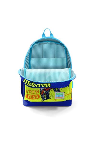 Coral High Kids Fosforlu Sarı Saks Motorsiklet Desenli Dört Bölmeli Usb'li Okul Sırt Çantası 23842