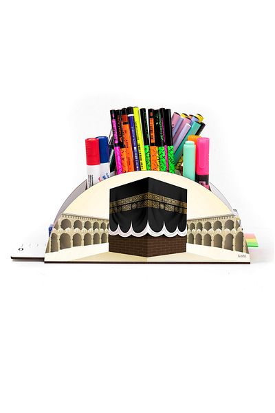kutuTR Wooden Vip Islamic Rainbow Ruled Desktop Pen Holder Organizer Assembled Boxed