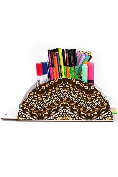 kutuTR Wooden Vip Pattern Series Rainbow Ruled Desktop Pen Holder Organizer Assembled Boxed